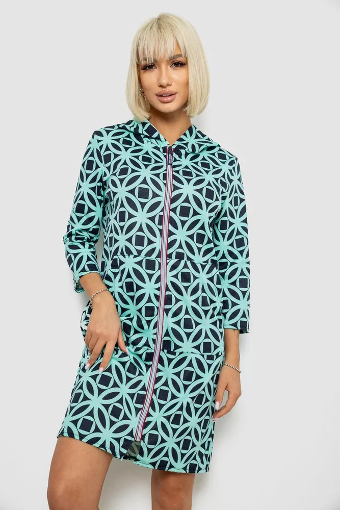 Купить Халат женский на молнии с принтом, цвет мятный, 257R1027 - Фото №1