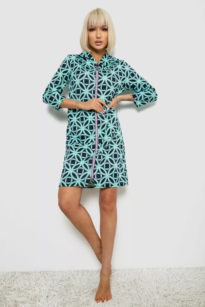 Купить Халат женский на молнии с принтом, цвет мятный, 257R1027 - Фото №2