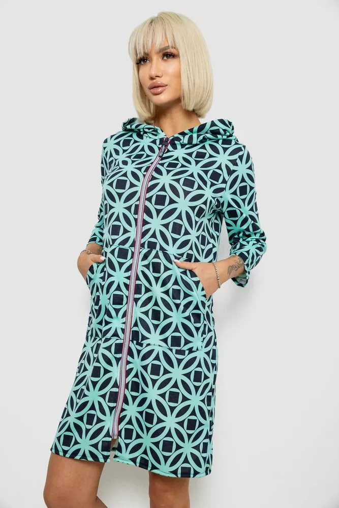 Купить Халат женский на молнии с принтом, цвет мятный, 257R1027 - Фото №3