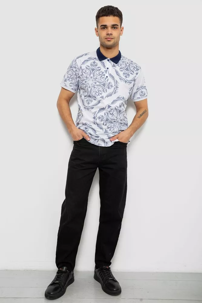 Купить Поло мужское с принтом, цвет белый, 244R7507 - Фото №2