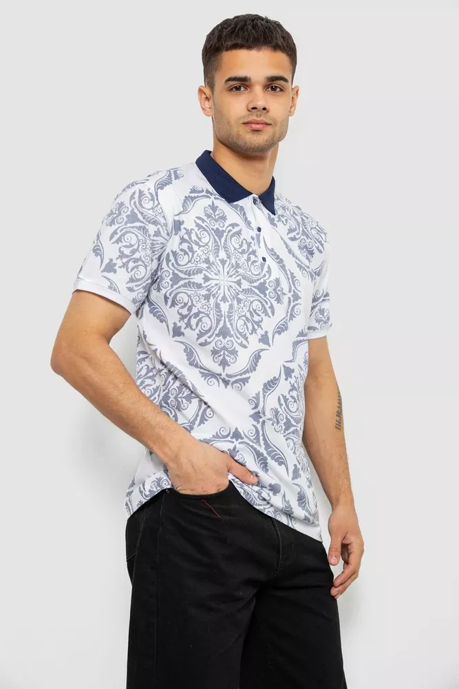 Купить Поло мужское с принтом, цвет белый, 244R7507 - Фото №3