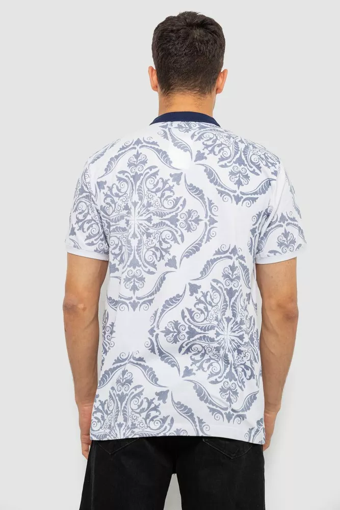 Купить Поло мужское с принтом, цвет белый, 244R7507 - Фото №4