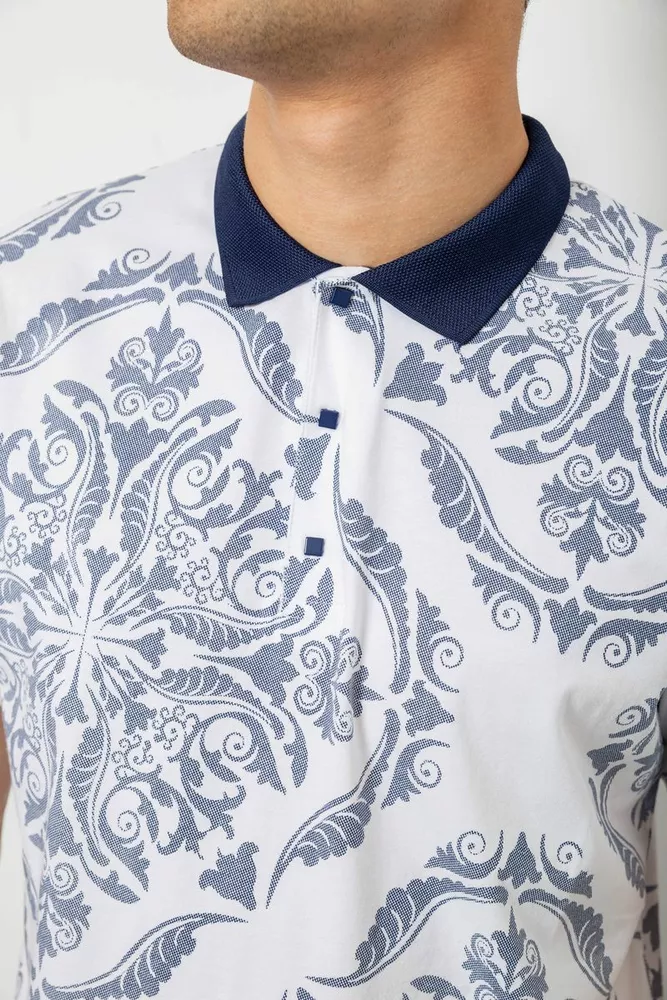 Купить Поло мужское с принтом, цвет белый, 244R7507 - Фото №5