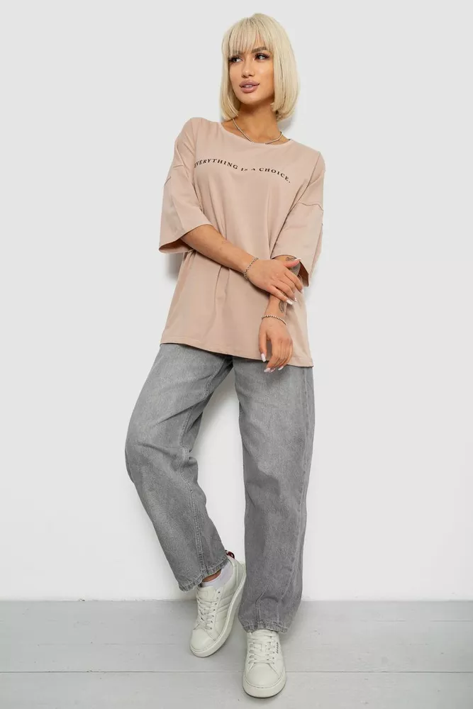 Купити Футболка жіноча з принтом, колір бежевий, 244R2020 - Фото №2