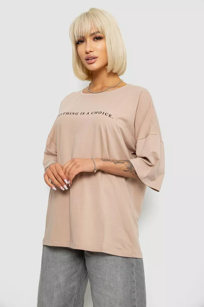 Купити Футболка жіноча з принтом, колір бежевий, 244R2020 - Фото №3