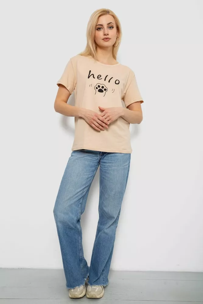 Купить Футболка женская с принтом, цвет бежевый, 244R2005 - Фото №2