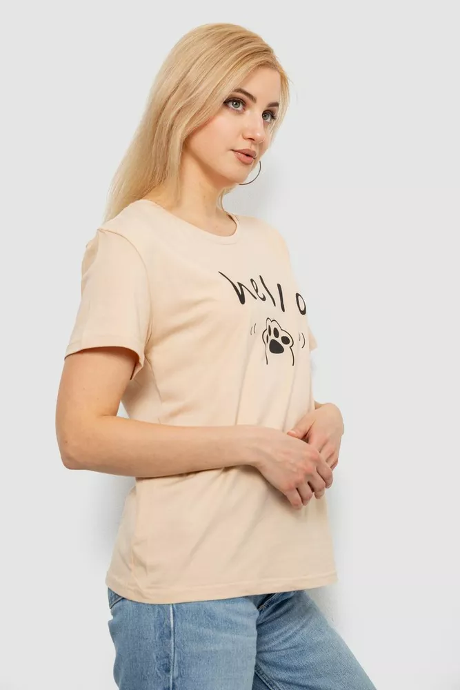 Купить Футболка женская с принтом, цвет бежевый, 244R2005 - Фото №3