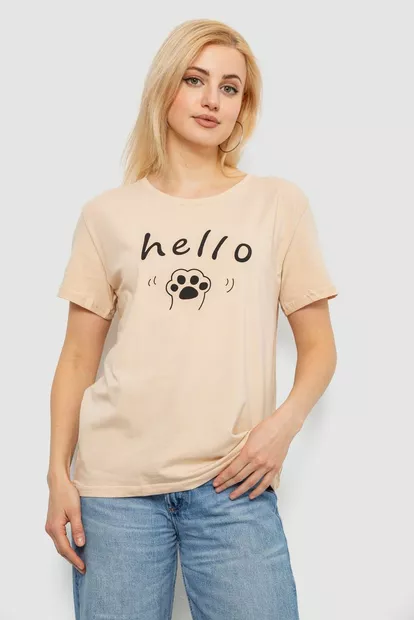 Футболка женская с принтом, цвет бежевый, 244R2005