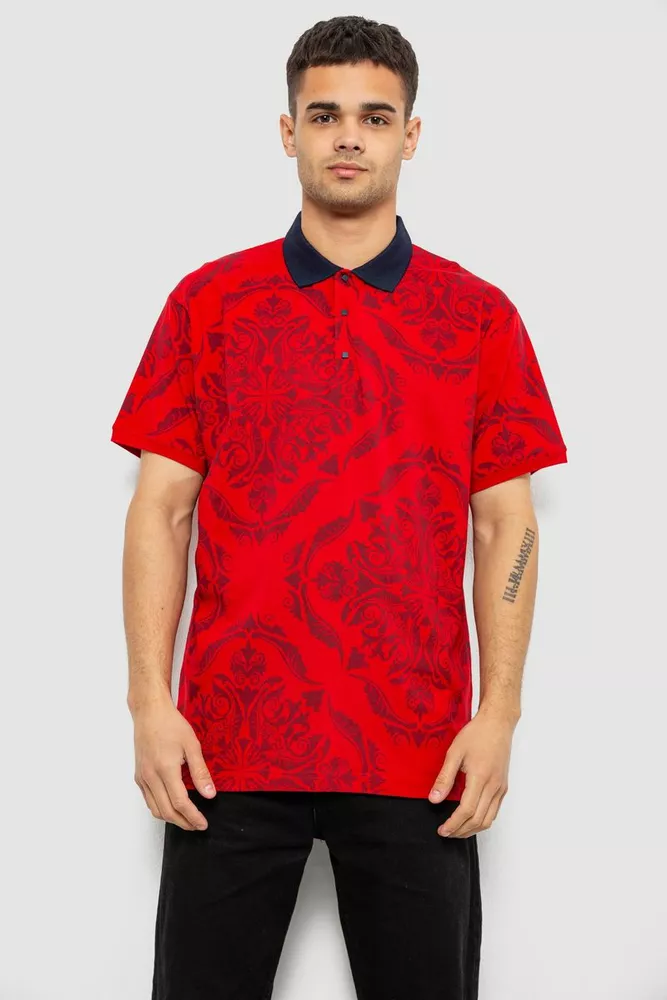 Купити Поло чоловіче з принтом, колір бордовий, 244R7507 - Фото №1