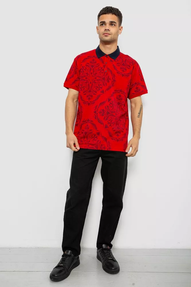 Купити Поло чоловіче з принтом, колір бордовий, 244R7507 - Фото №2