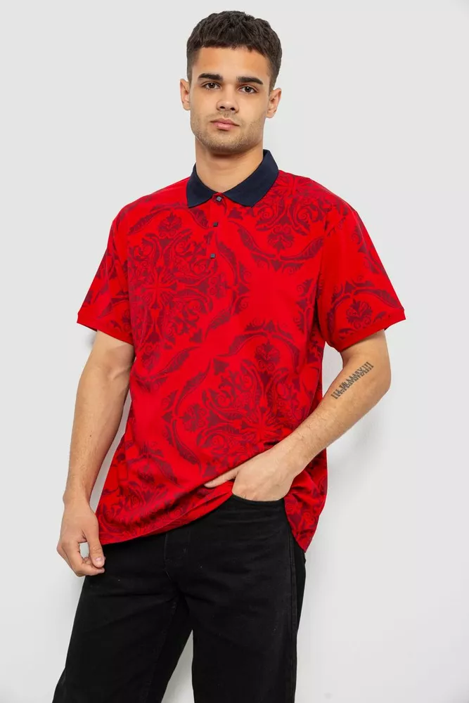 Купити Поло чоловіче з принтом, колір бордовий, 244R7507 - Фото №3