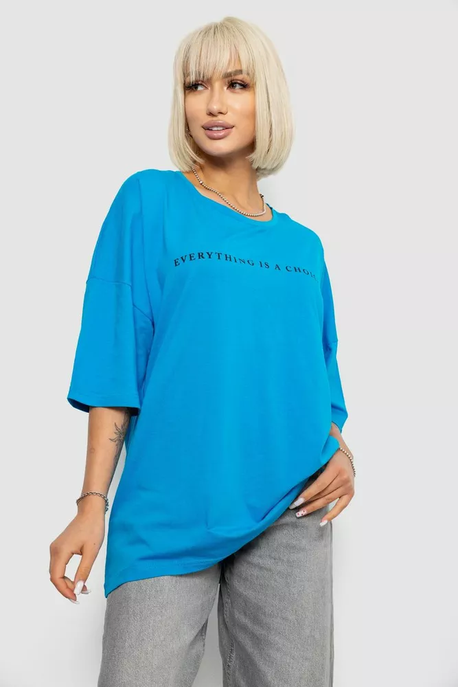 Купити Футболка жіноча з принтом, колір блакитний, 244R2020 - Фото №1
