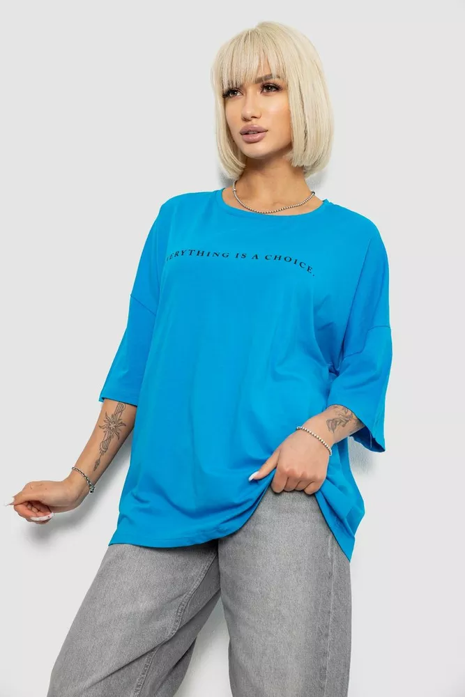 Купити Футболка жіноча з принтом, колір блакитний, 244R2020 - Фото №3