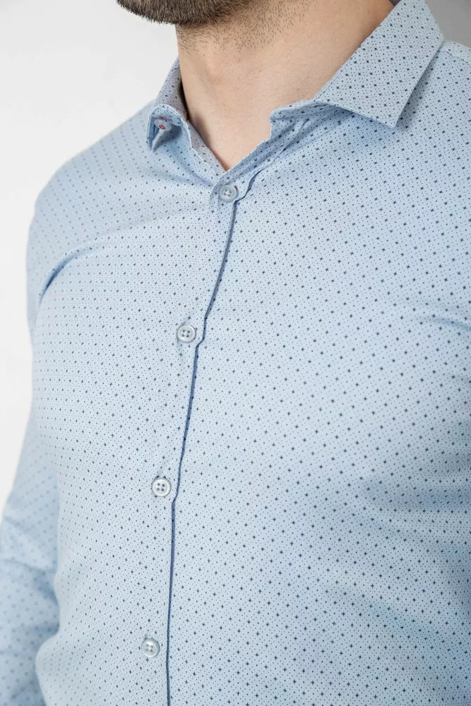Купить Рубашка мужская однотонная с принтом  -уценка, цвет голубой, 186R2114-U-1 - Фото №5