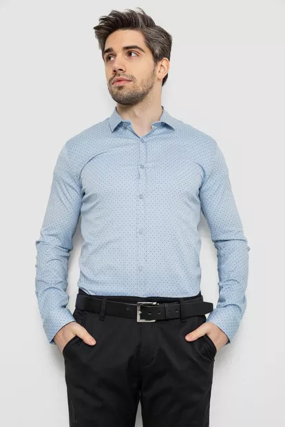 Рубашка мужская однотонная с принтом  -уценка, цвет голубой, 186R2114-U-1