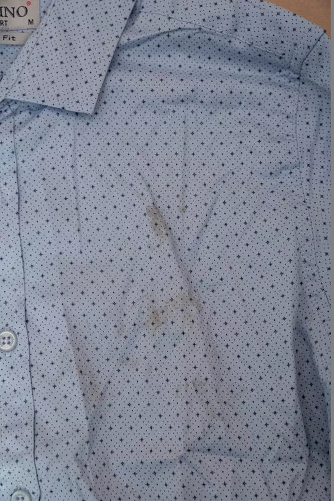 Купить Рубашка мужская однотонная с принтом  -уценка, цвет голубой, 186R2114-U-1 - Фото №6