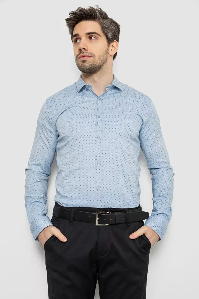 Купить Рубашка мужская однотонная с принтом  -уценка, цвет голубой, 186R2114-U-1 - Фото №1
