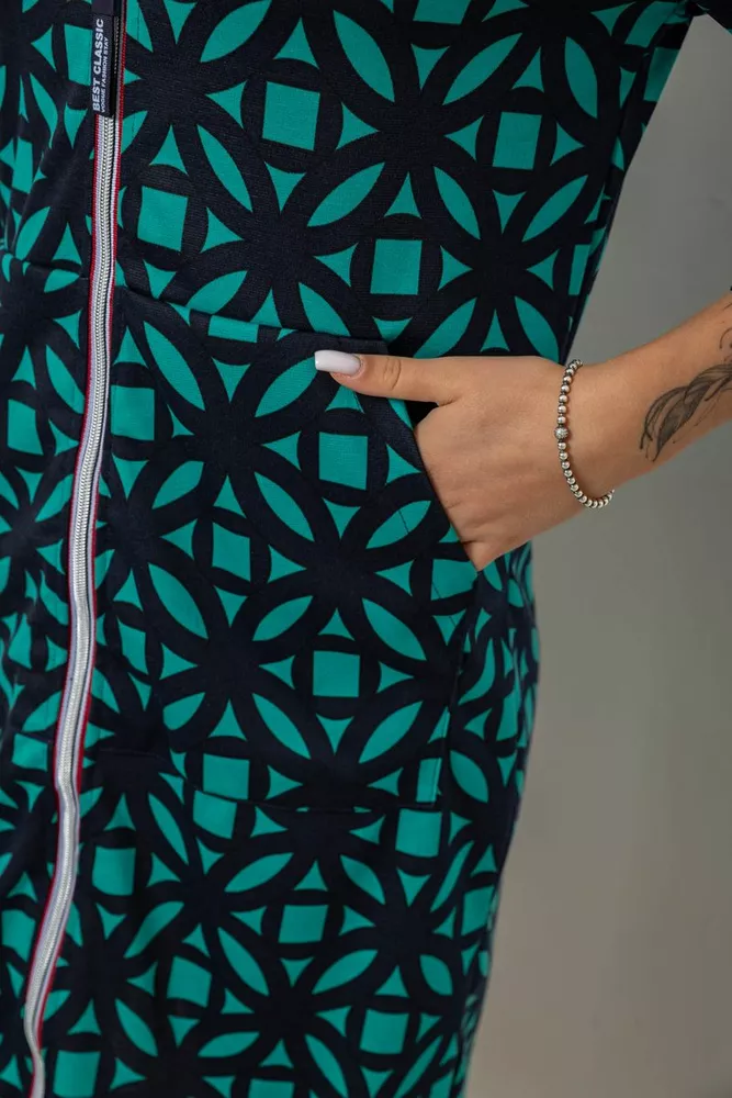 Купить Халат женский на молнии с принтом, цвет зеленый, 257R1027 - Фото №5