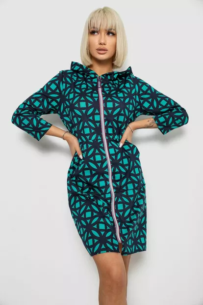 Халат женский на молнии с принтом, цвет зеленый, 257R1027