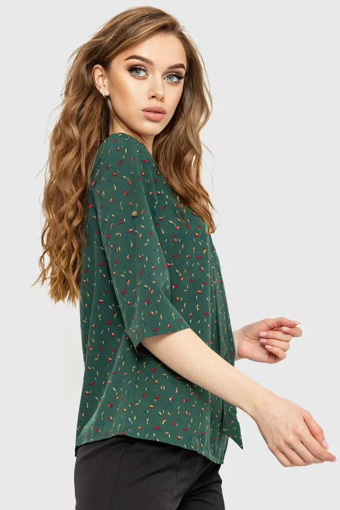Купити Блуза принтом, колір зелений, 230R150-4 оптом - Фото №3