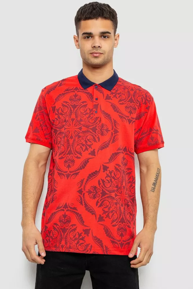 Купить Поло мужское с принтом, цвет красный, 244R7507 - Фото №1