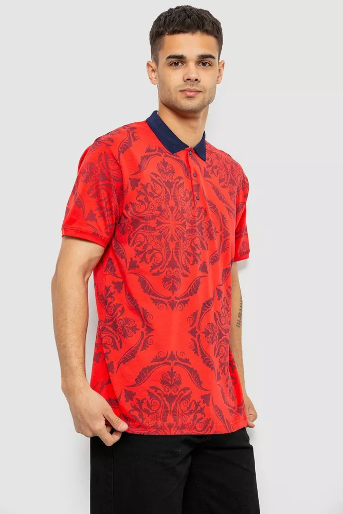 Купить Поло мужское с принтом, цвет красный, 244R7507 - Фото №3
