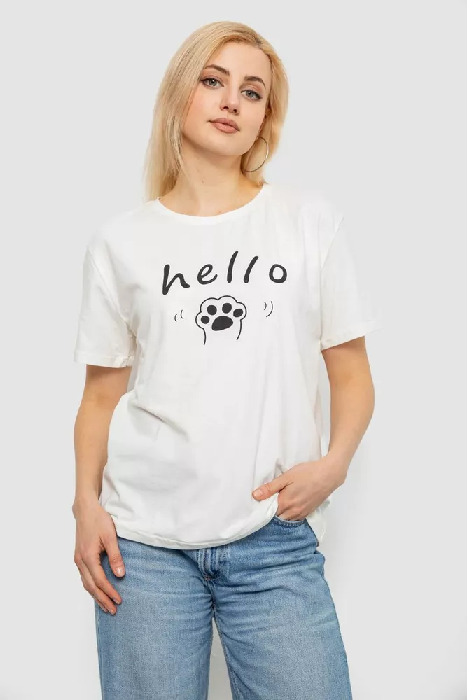 Купить Футболка женская с принтом, цвет молочный, 244R2005 - Фото №1