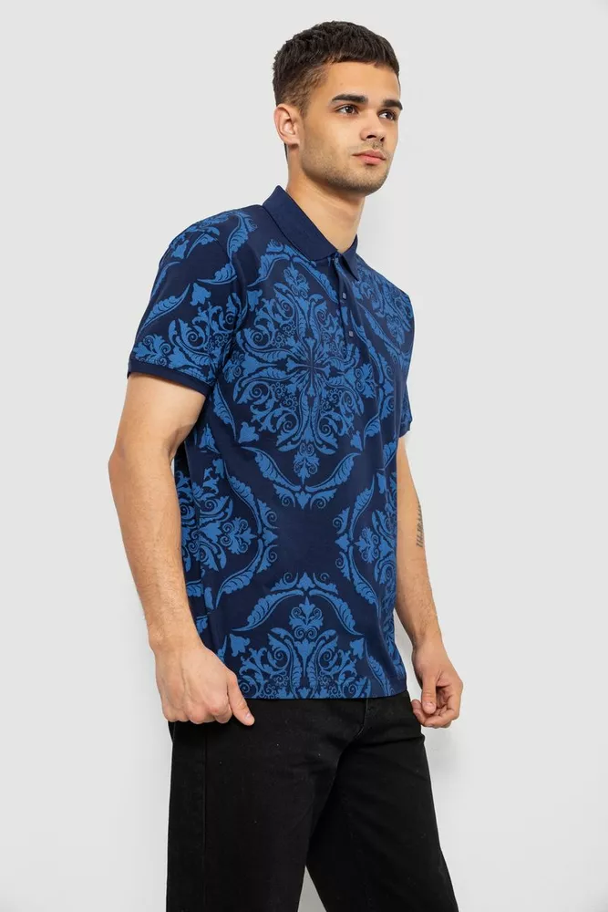 Купить Поло мужское с принтом, цвет синий, 244R7507 - Фото №3