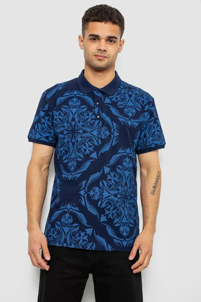 Купить Поло мужское с принтом, цвет синий, 244R7507 - Фото №1