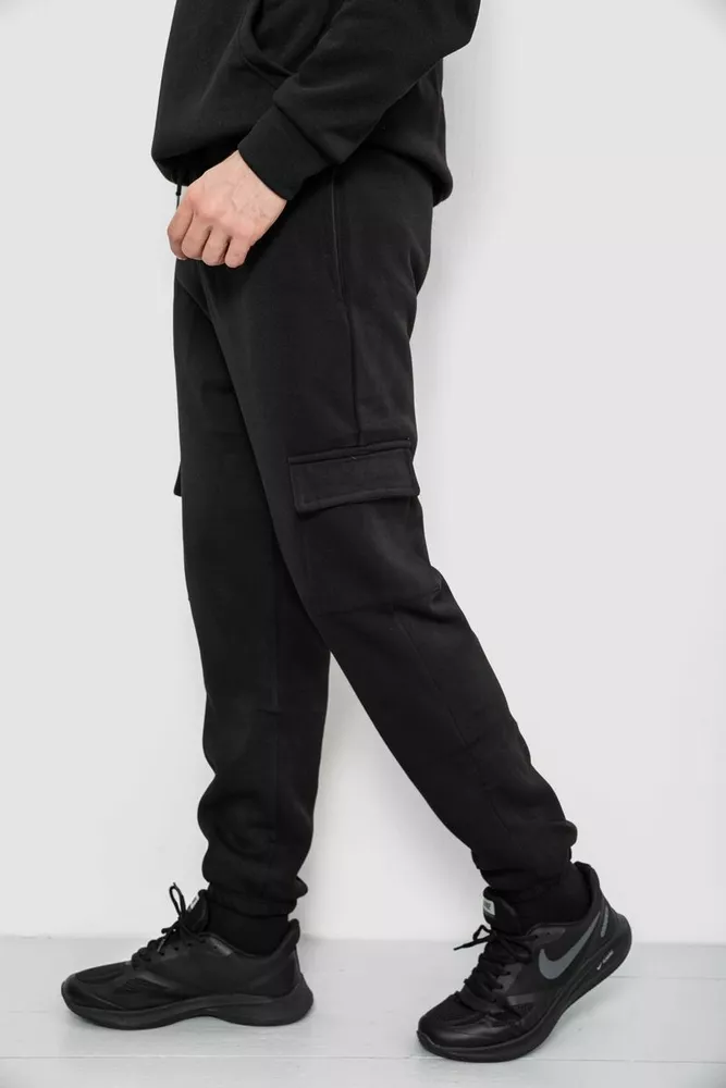 Купити Спортивні штани чоловічі на флісі, колір чорний, 129RA9997 - Фото №3