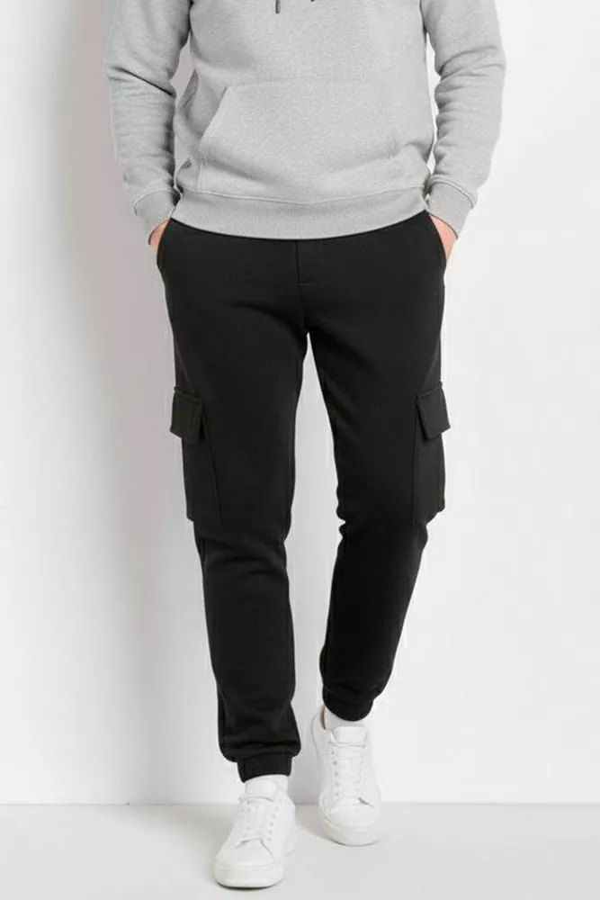 Купить Спортивные штаны мужские на флисе, цвет черный, 129RA9997 - Фото №1