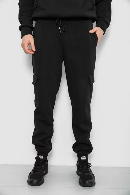 Спортивные штаны мужские на флисе, цвет черный, 129RA9997