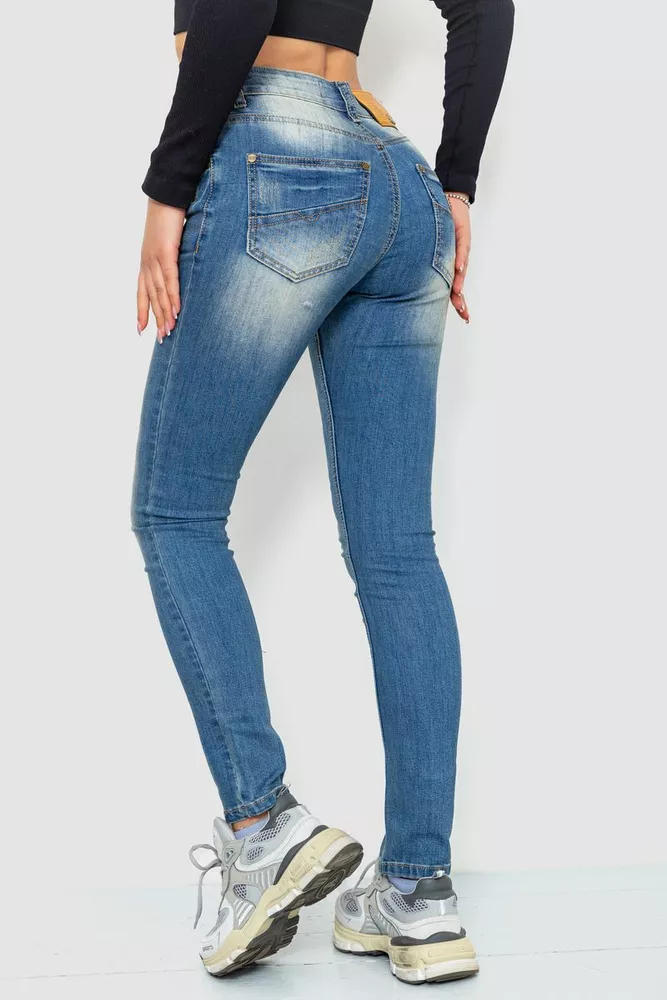 Купити Джинси жіночі з потертостями, колір синій, 244RS04 - Фото №4