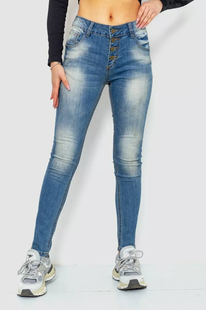 Купити Джинси жіночі з потертостями, колір синій, 244RS04 - Фото №1