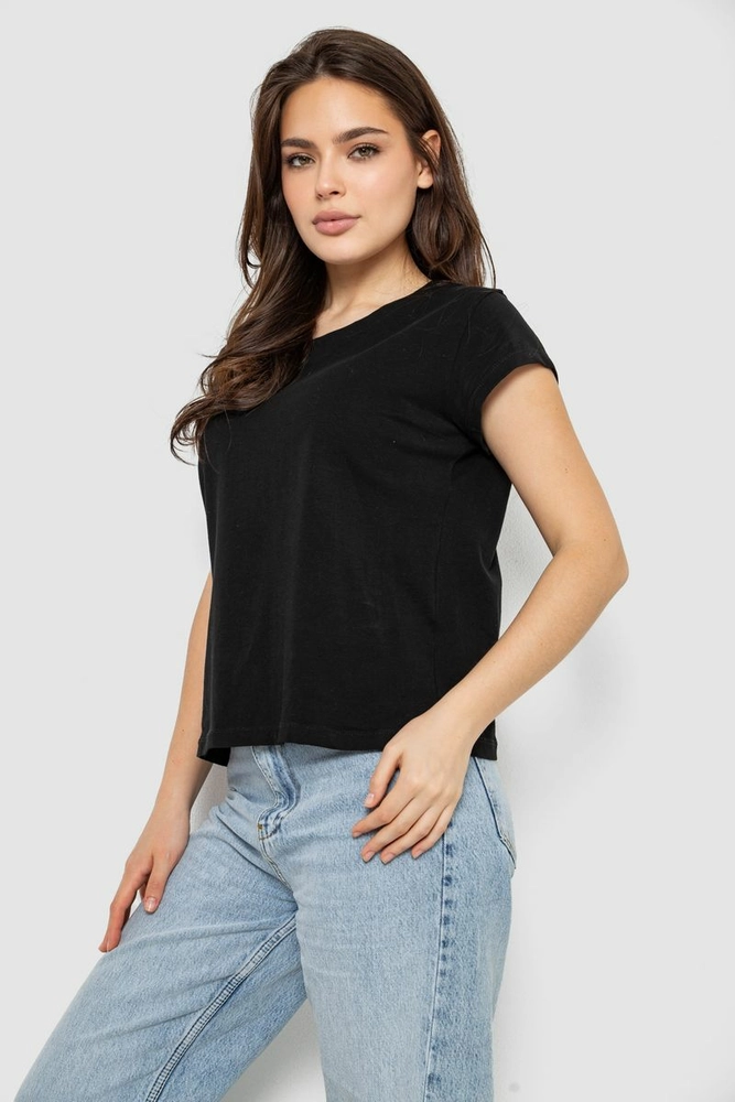 Купить Футболка женская однотонная, цвет черный, 244R2119 - Фото №3