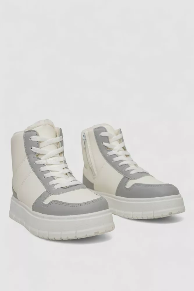 Купити Кросівки жіночі зимові на хутрі, колір біло-сірий, 248RMB07 - Фото №3