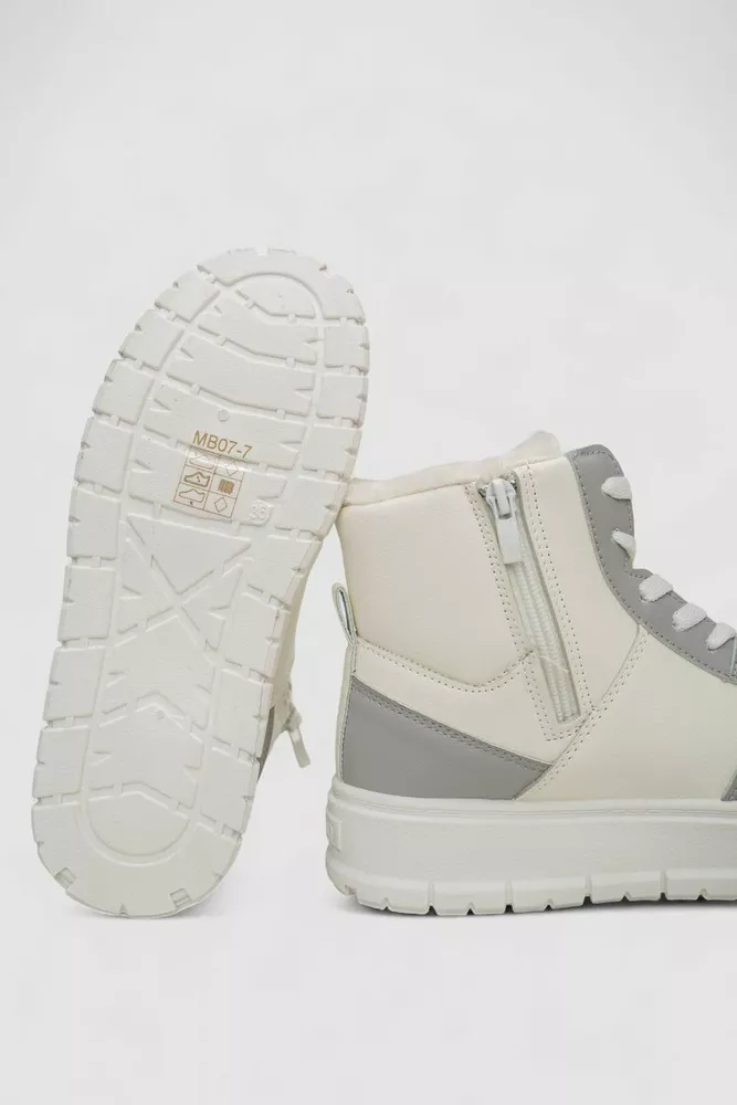 Купити Кросівки жіночі зимові на хутрі, колір біло-сірий, 248RMB07 - Фото №5