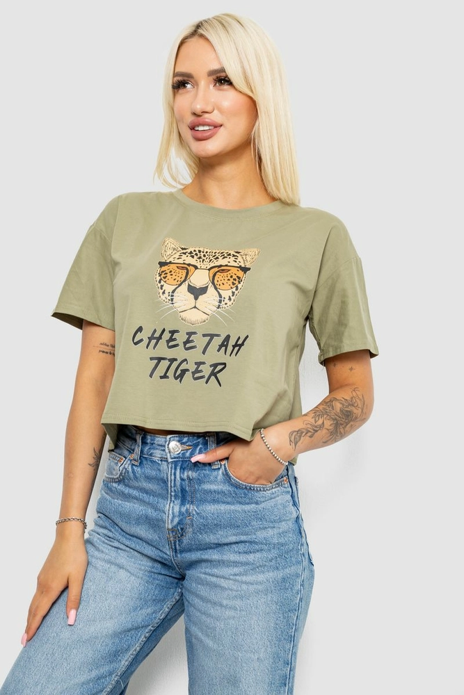 Купити Футболка жіноча з принтом, колір оливковий, 221R9903 - Фото №3