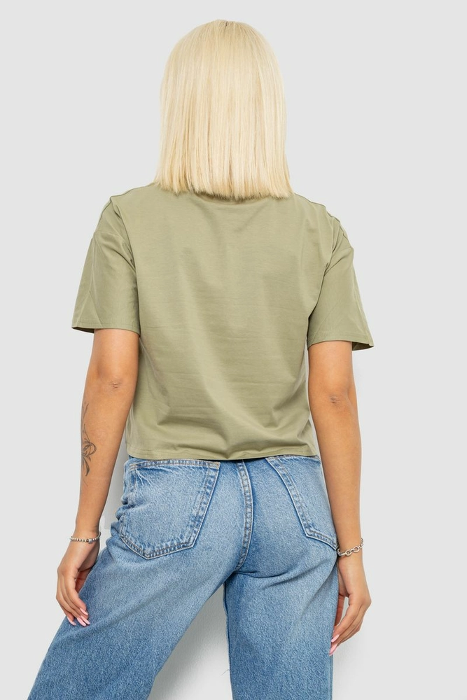 Купити Футболка жіноча з принтом, колір оливковий, 221R9903 - Фото №4