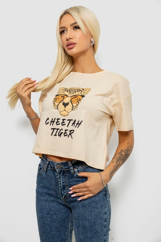 Купить Футболка женская с принтом, цвет бежевый, 221R9903 - Фото №3