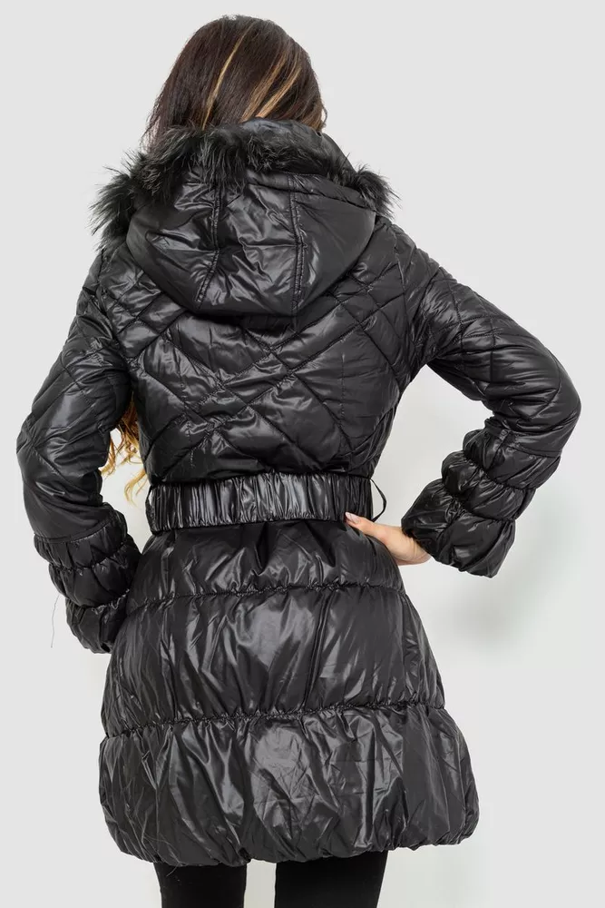 Купити Куртка жіноча з поясом, колір чорний, 235R803 - Фото №4