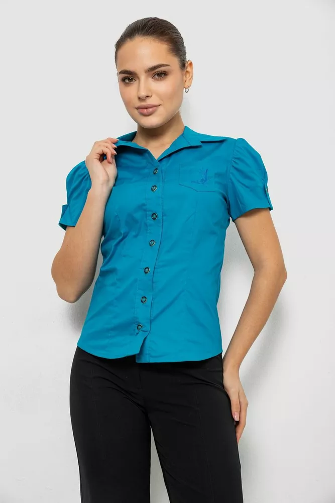 Купити Сорочка жіноча однотонна, колір бірюзовий, 230R070 - Фото №1