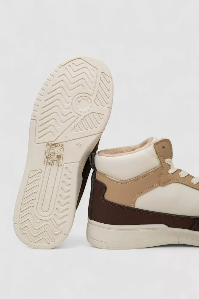 Купити Кросівки жіночі зимові на хутрі, колір бежево-коричневий, 248RAD400 - Фото №5