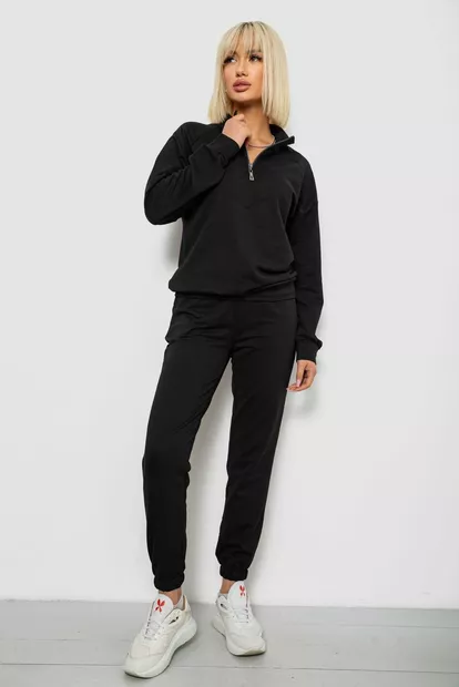 Спортивный костюм женский однотонный, цвет черный, 244R1069AG