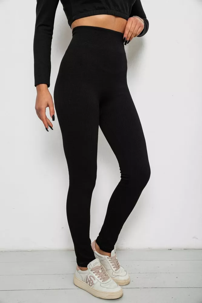 Купить Лосини в рубчик утепленные, цвет черный, 139RA9017 - Фото №3