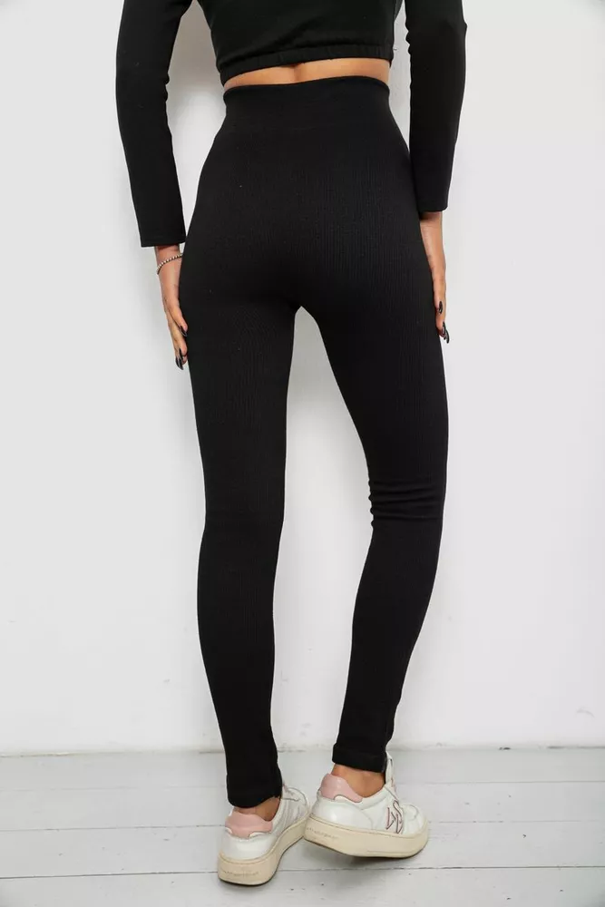 Купить Лосини в рубчик утепленные, цвет черный, 139RA9017 - Фото №4