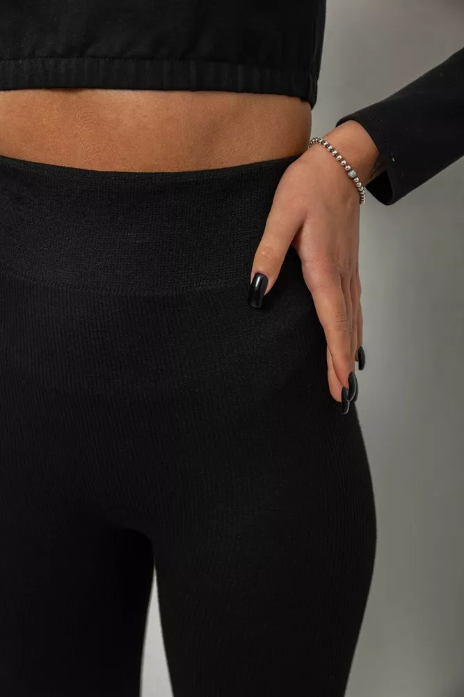 Купить Лосини в рубчик утепленные, цвет черный, 139RA9017 - Фото №5