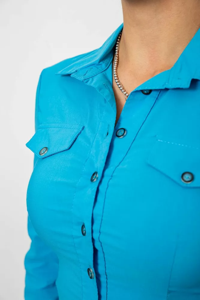 Купить Рубашка женская однотонная  -уценка, цвет голубой, 230R068-U-43 - Фото №5