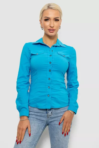 Рубашка женская однотонная  -уценка, цвет голубой, 230R068-U-43