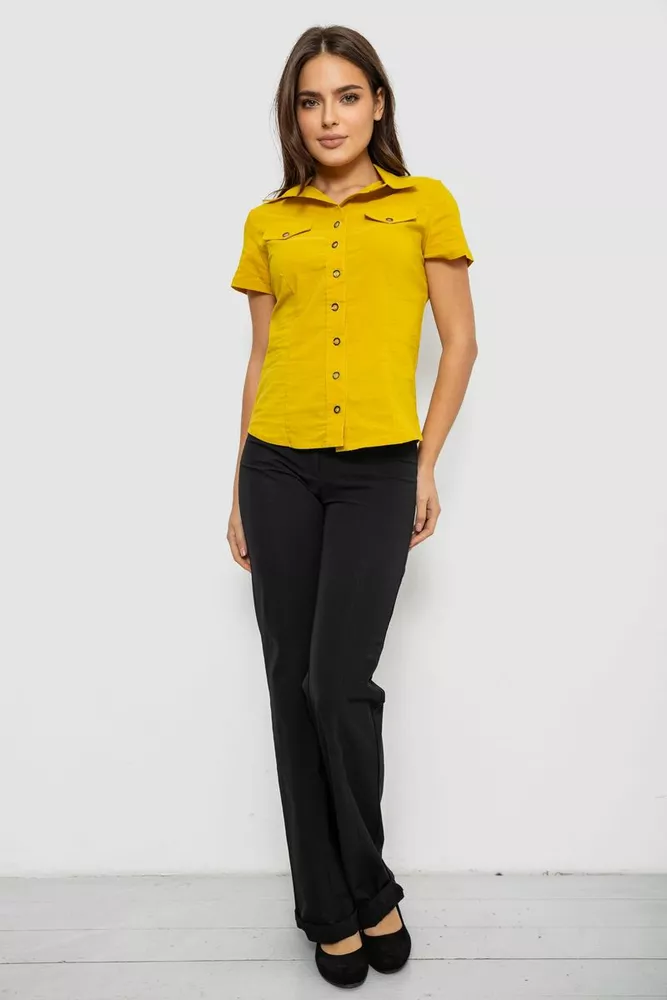 Купить Рубашка женская однотонная  -уценка, цвет горчичный, 230R068-1-U-330 - Фото №2